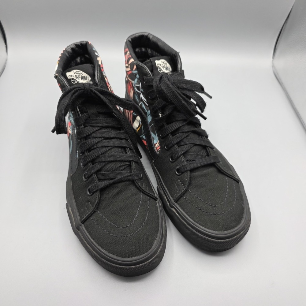Vans Sk8-Hi Shoes Womens 8 Black Tropical Floral Old‎ Skool High Top Sneakers